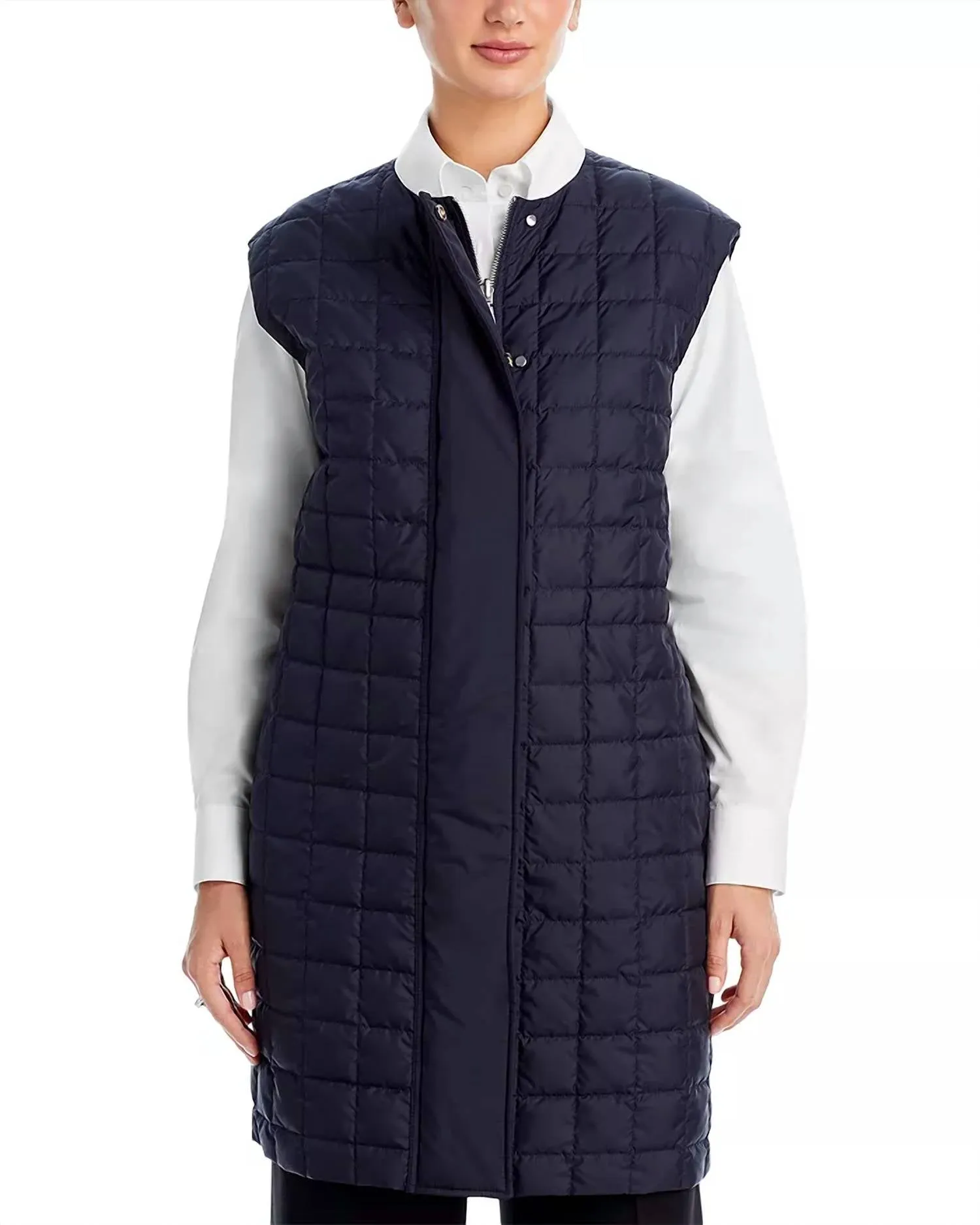 Reversible Long Quilted Vest In Navy
