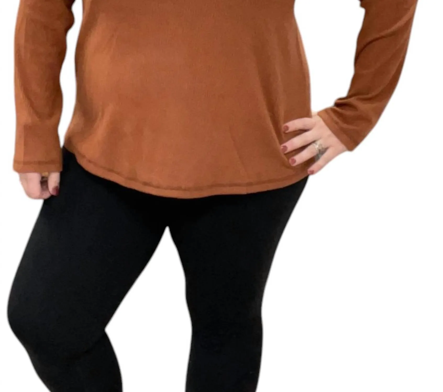 Ribbed Henley Top In Cognac