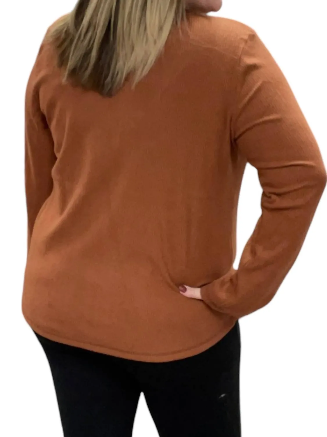 Ribbed Henley Top In Cognac