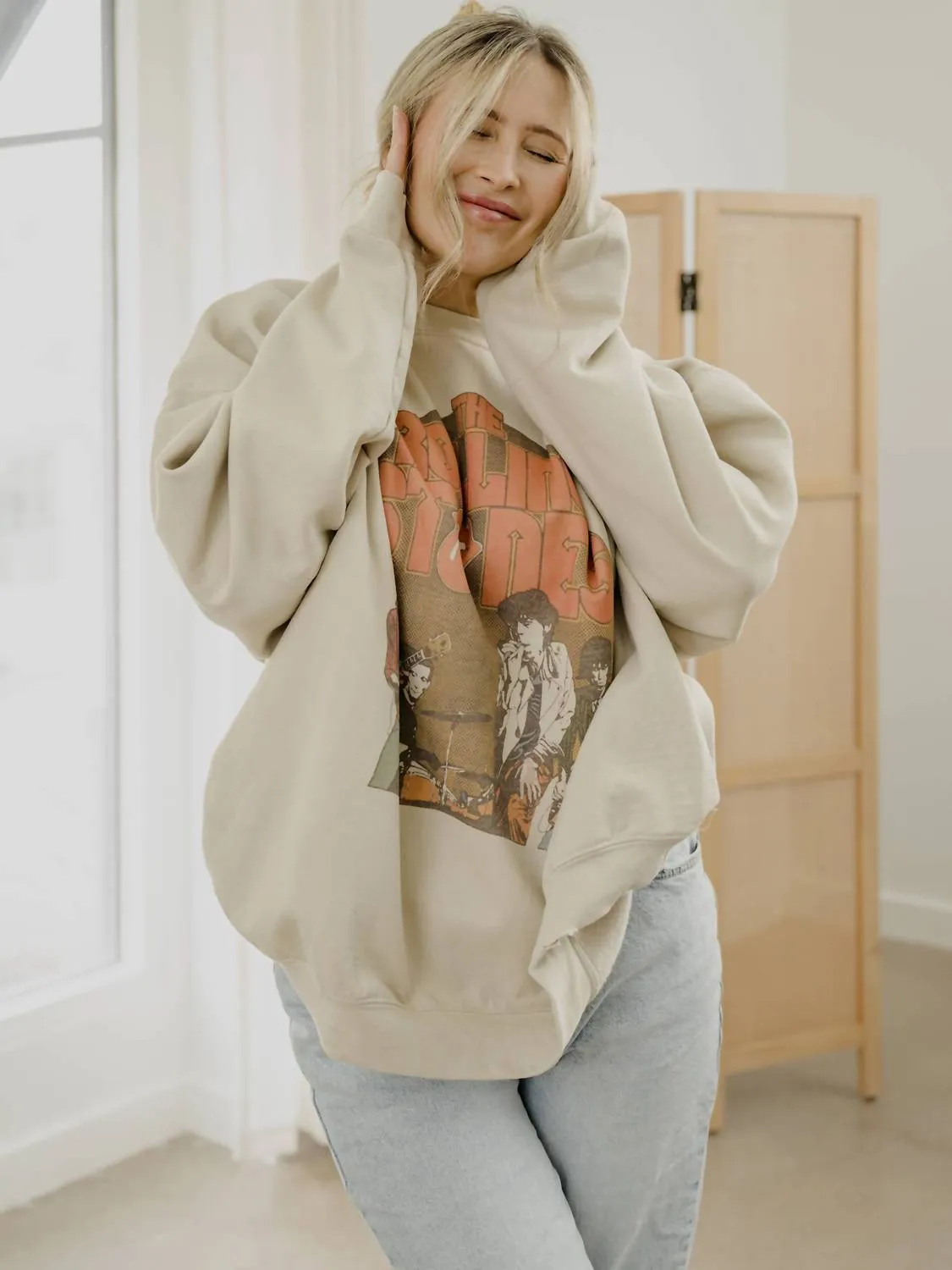 Rolling Stones Stage Circle Graphic Sweatshirt In Sand