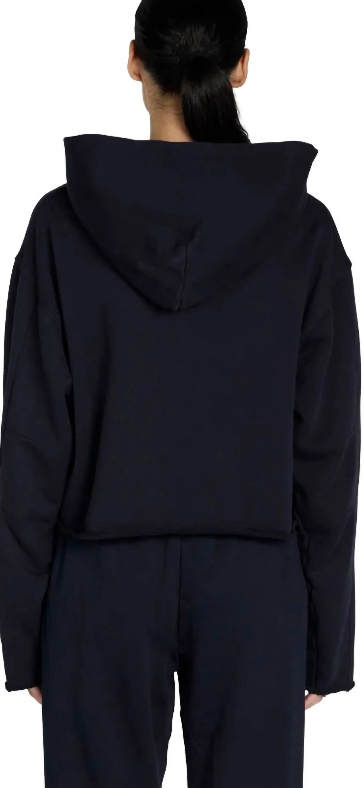 Rosa Raw Zip Hoodie In Navy