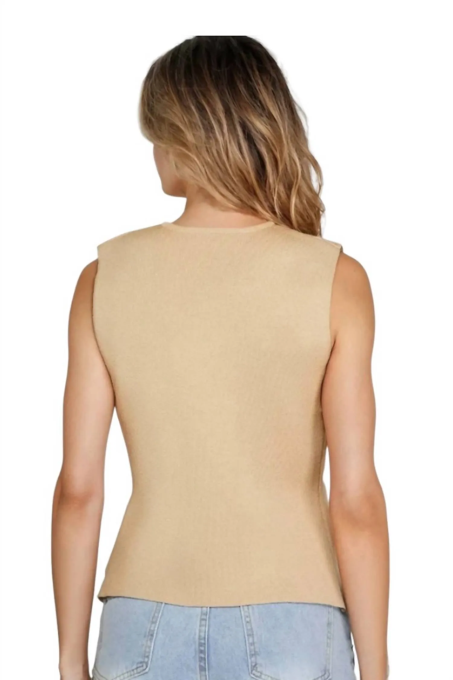 Rosie Large Gold Buttons Knit Vest In Taupe
