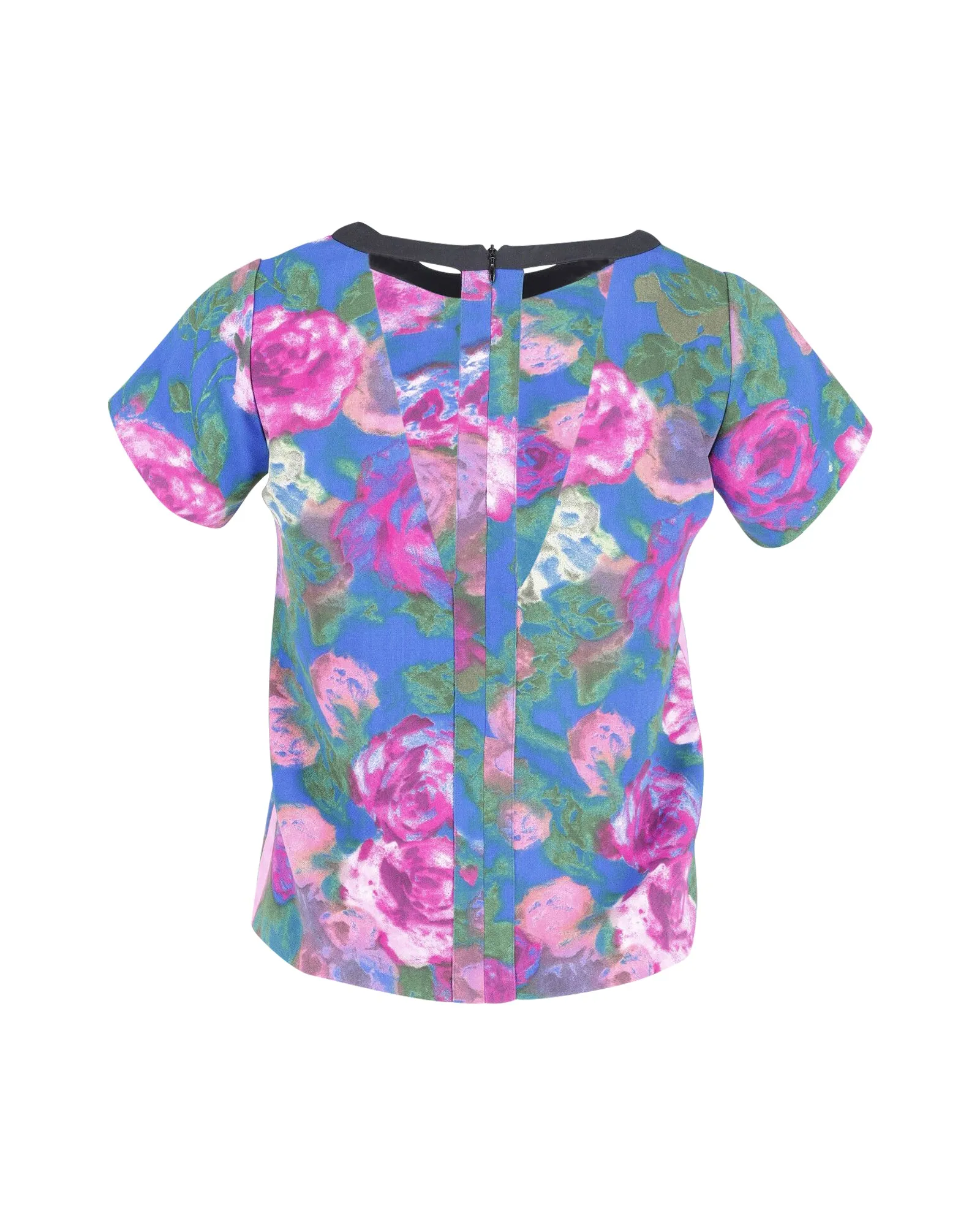 Sandro Paris Cut-Out T-Shirt in Floral Print Polyester