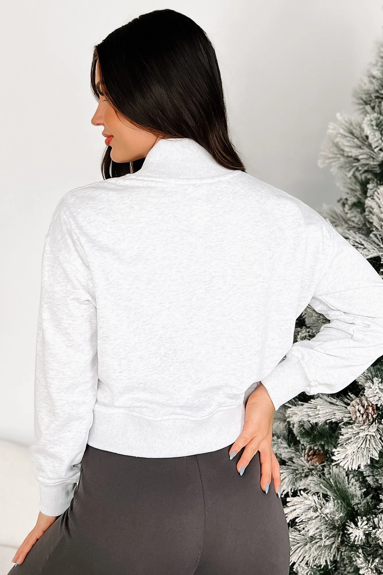Santa's Seal Embroidered Mock Neck Sweatshirt (Light Heather Grey)
