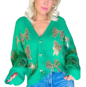 Scatter Bow Cardigan In Green