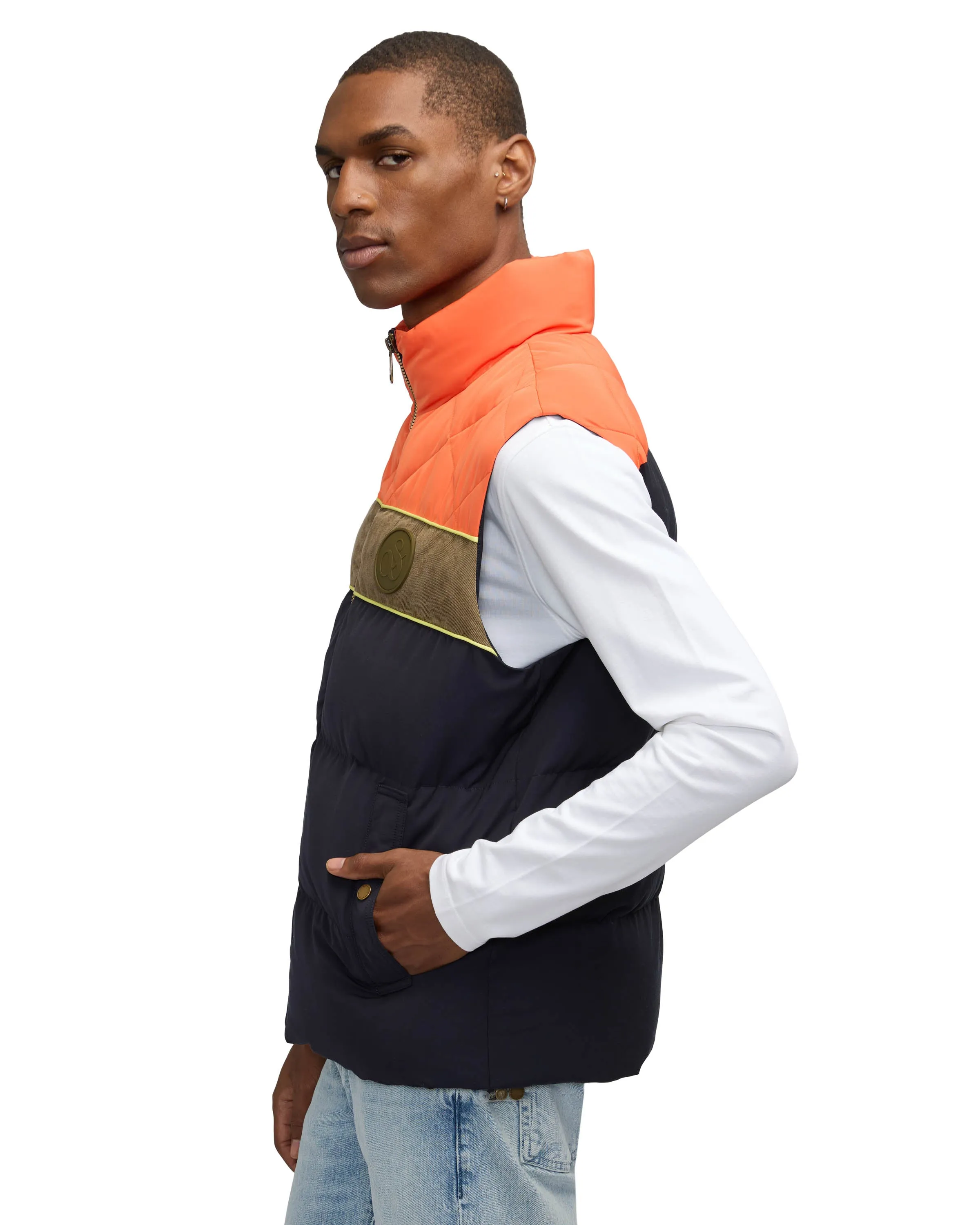 Scotch & Soda Men's Ovela Mixed Media Vest With Multi Quilted Detailing