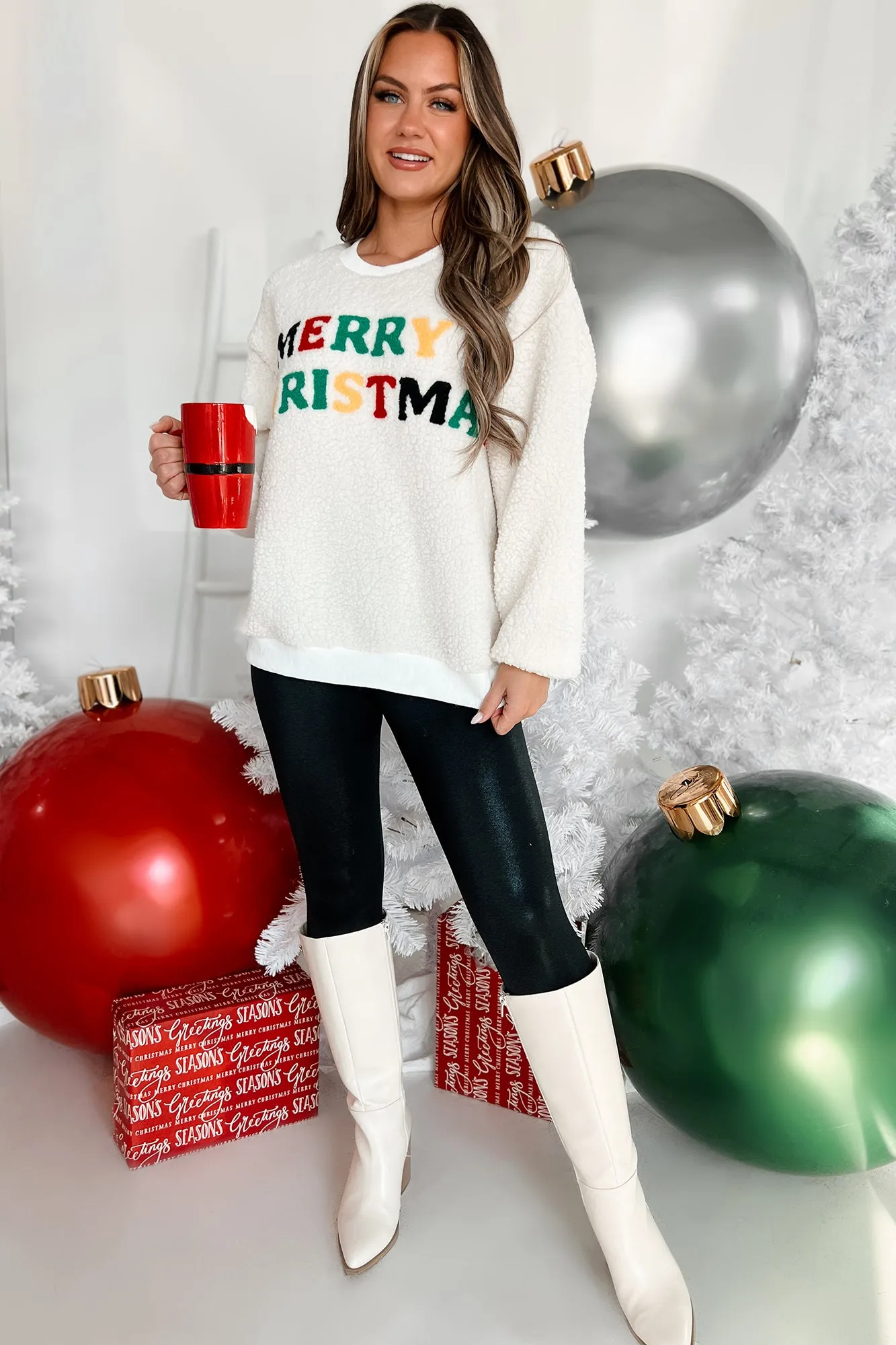 Season Of Snuggles Sherpa Graphic Sweatshirt (Ivory)