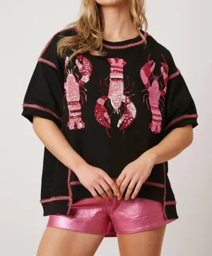 Sequin Crawfish French Terry Top In Black