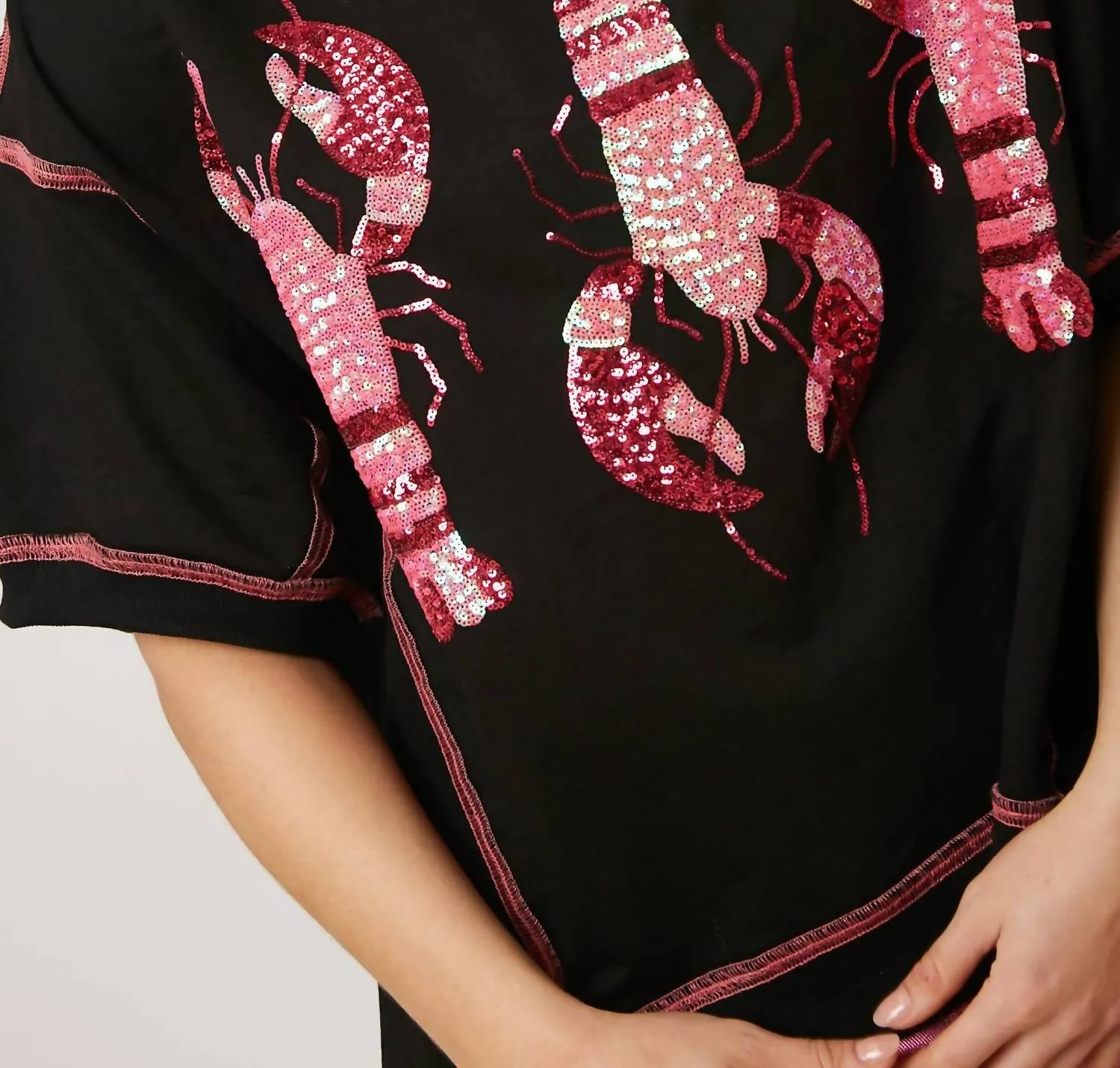 Sequin Crawfish French Terry Top In Black