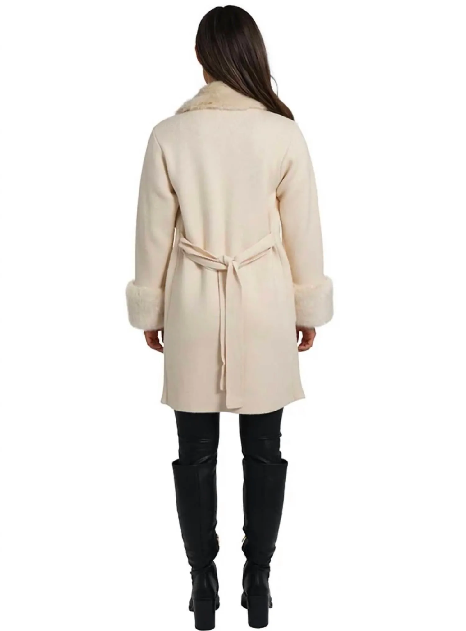 Shannon Fur Trim Cardigan In Beige