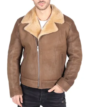 Sheepskin Cross Zip Aviator Cream Jacket With Fur