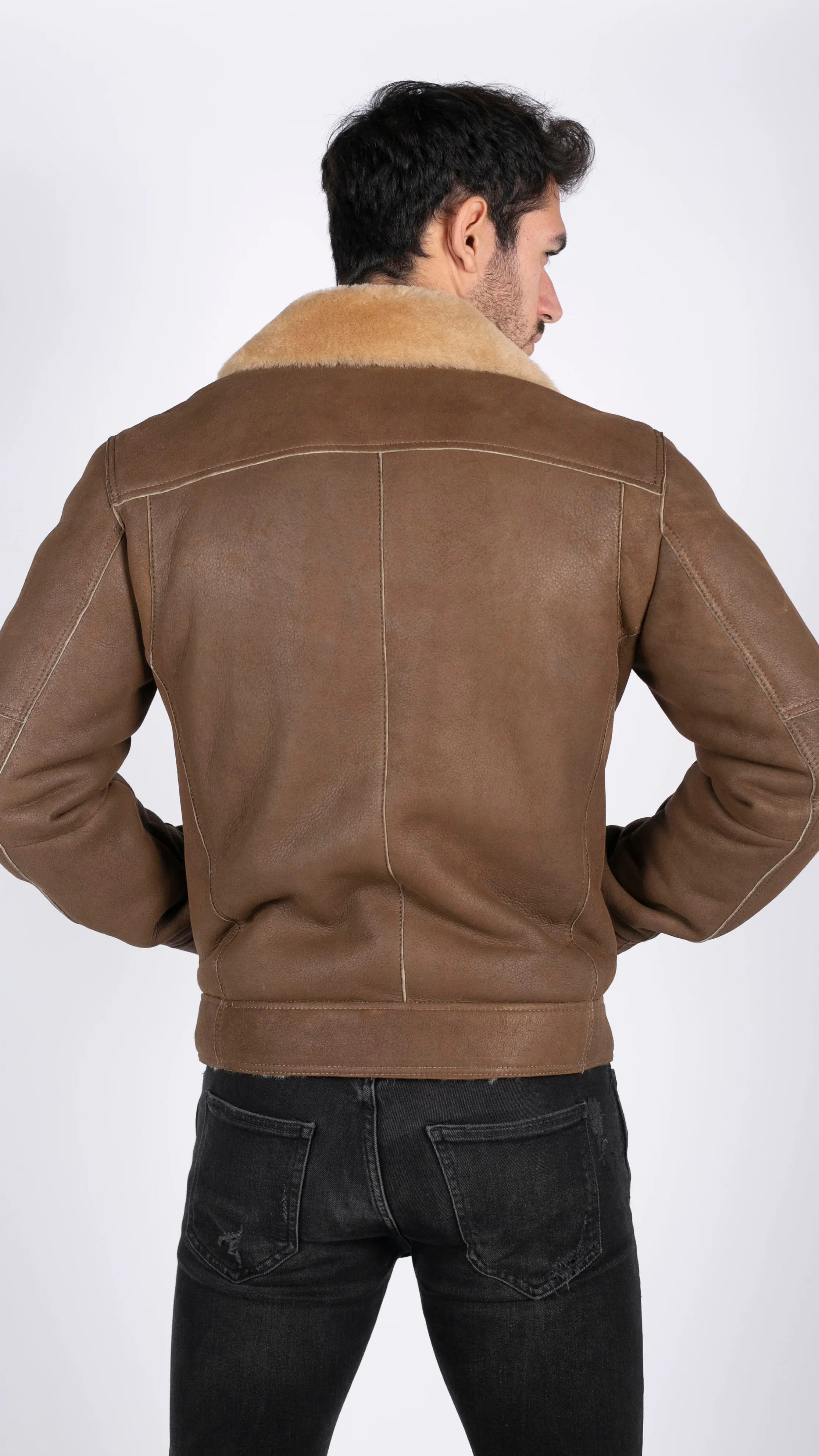 Sheepskin Cross Zip Aviator Cream Jacket With Fur