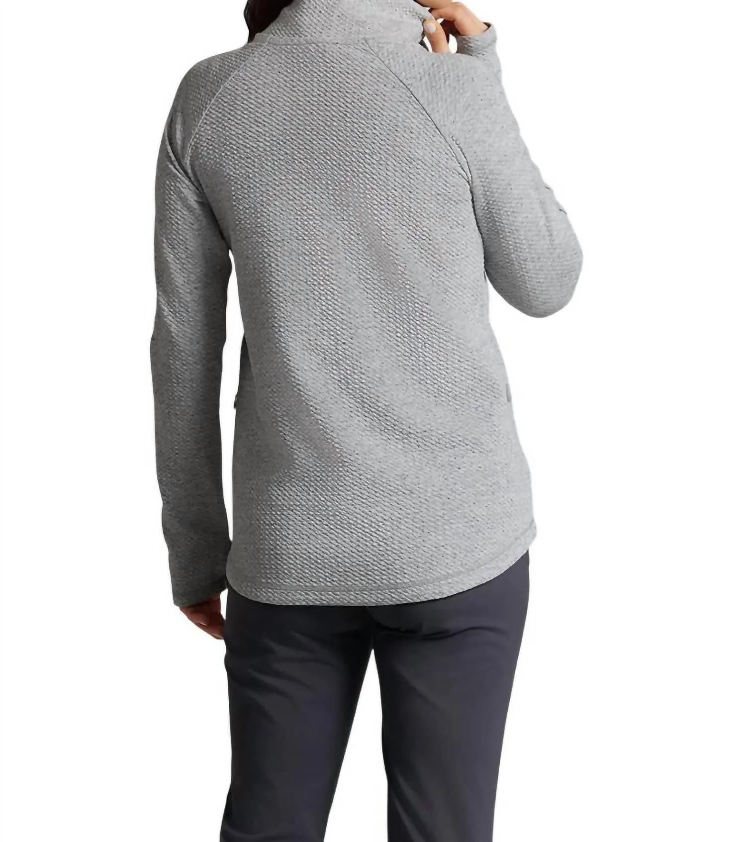 Solid Popcorn Stitch Asymmetrical Zip Pullover In Oxford
