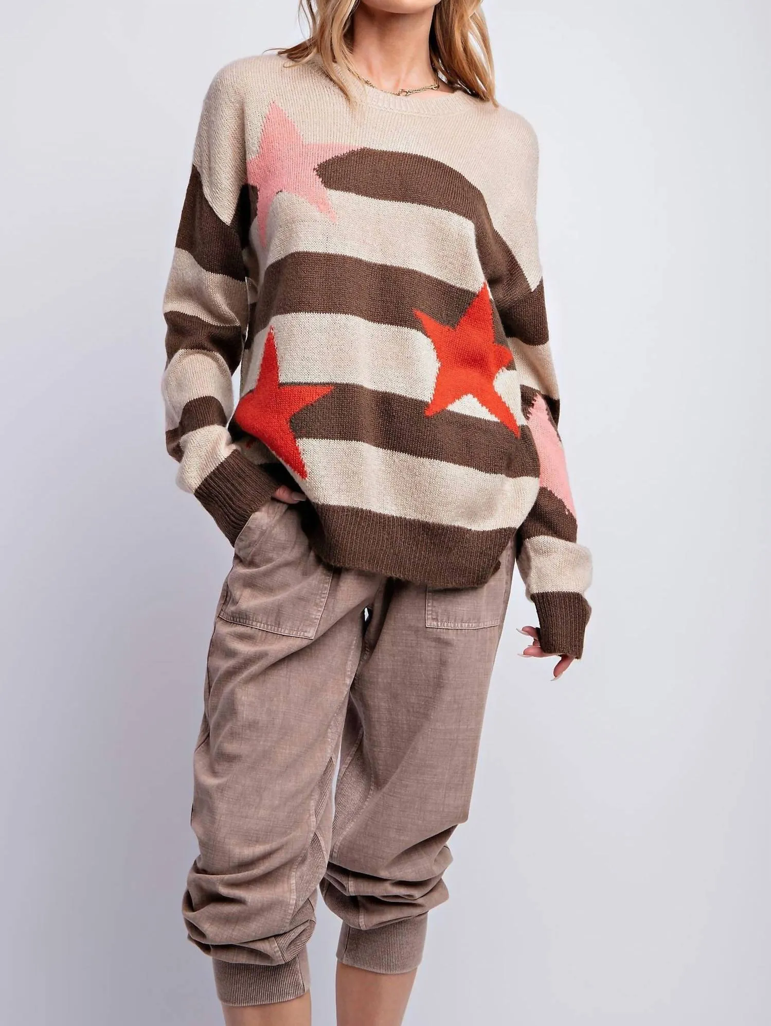 Star Stripe Sweater In Khaki Brown