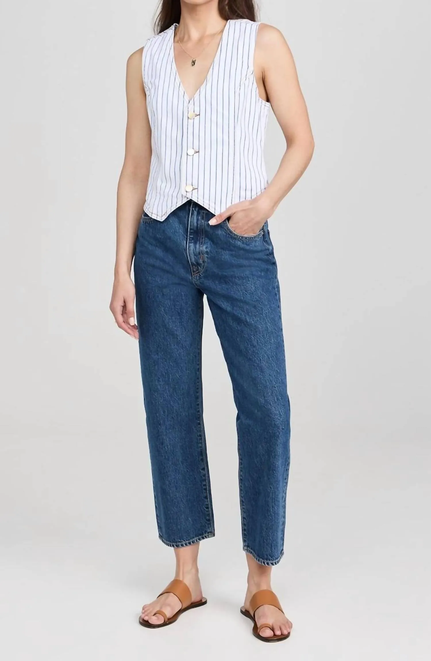 Stripe Button Front Vest In Nautical Stripe