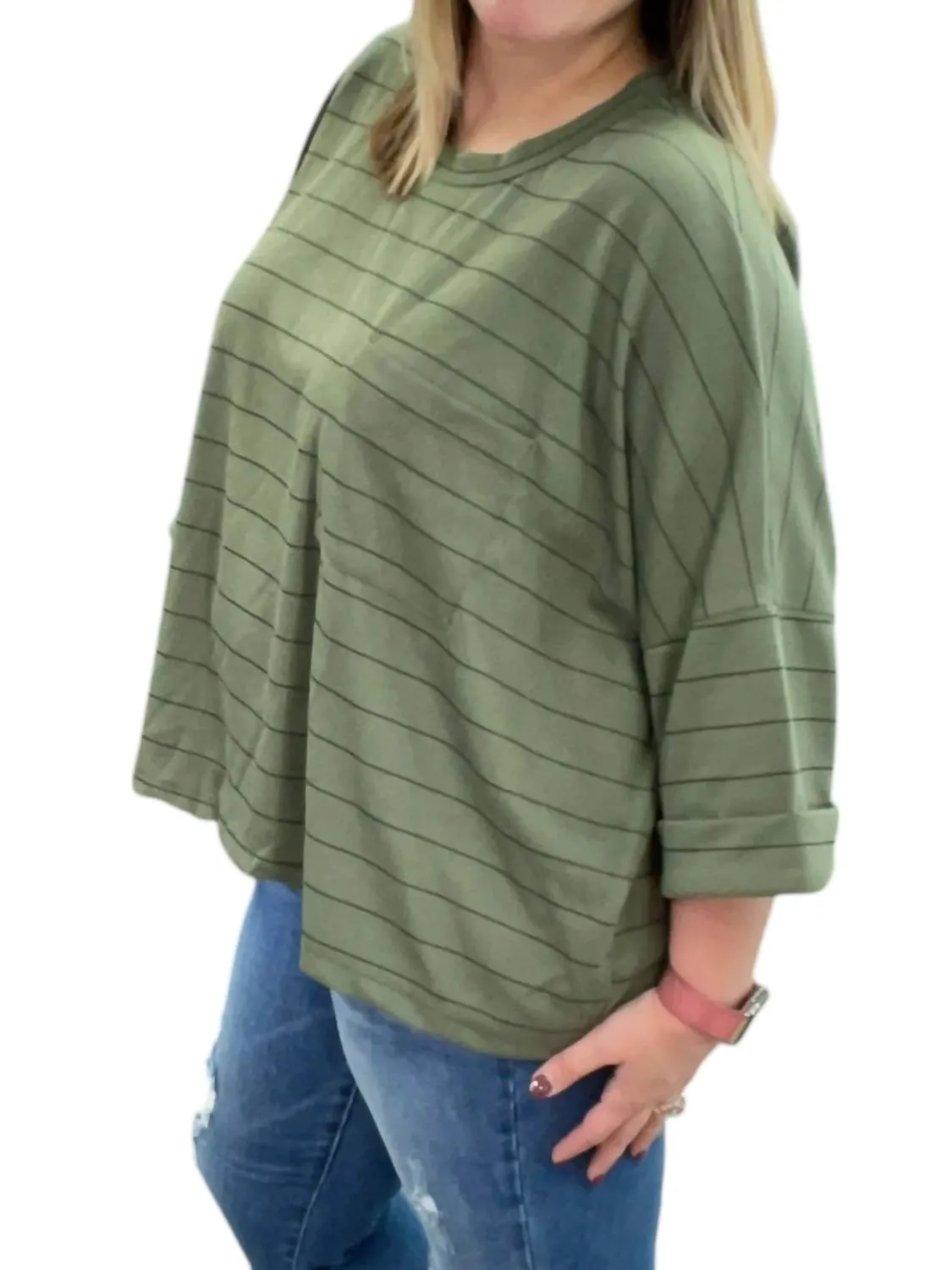 Striped Boxy Top In Olive