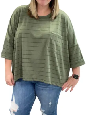 Striped Boxy Top In Olive