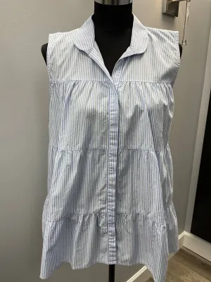Striped Ruffled Blouse In Blue/white