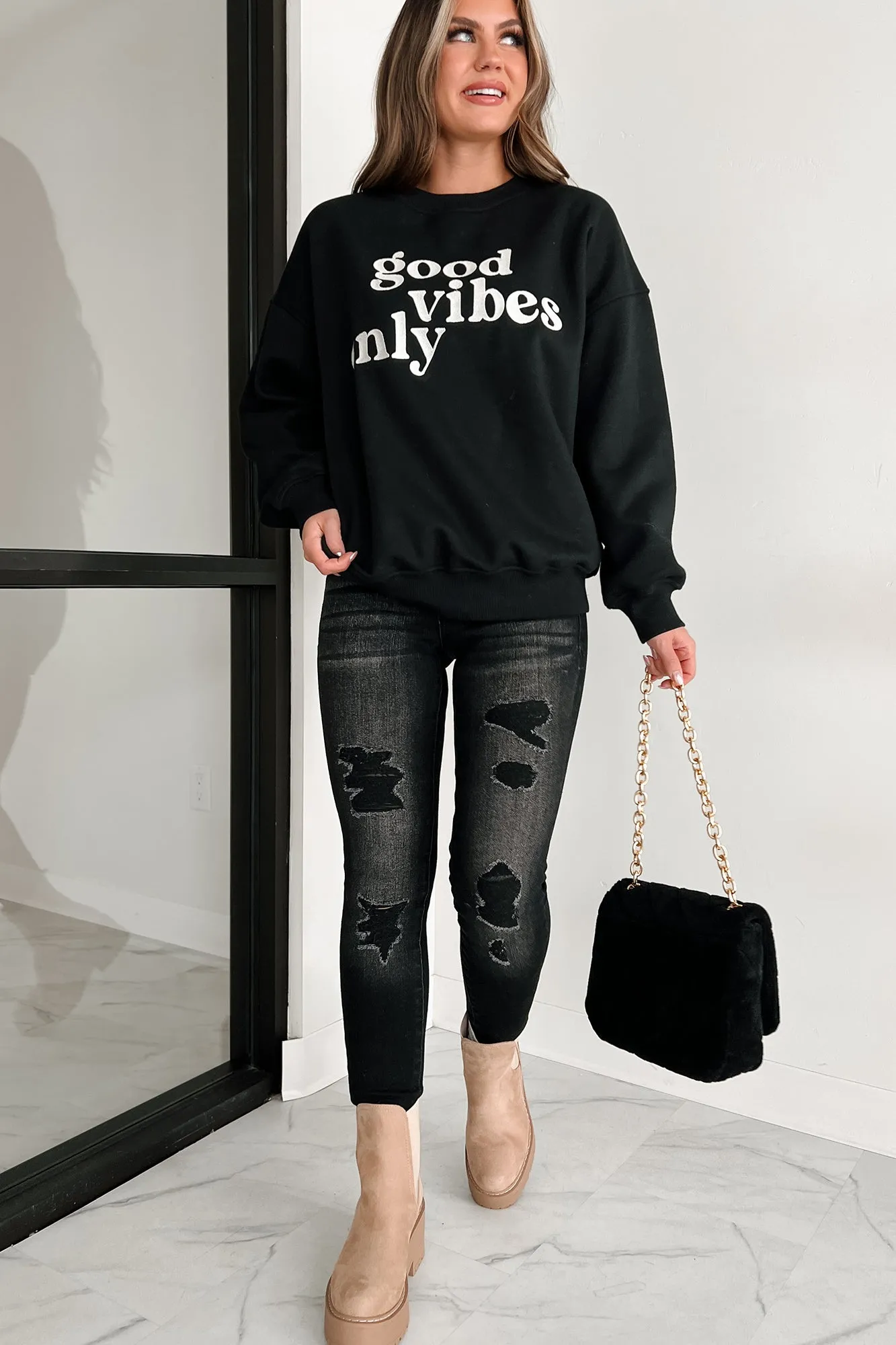 Sunshine State Of Mind Oversized Embroidered Sweatshirt (Black)