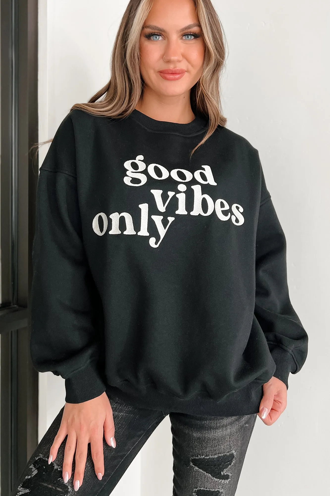 Sunshine State Of Mind Oversized Embroidered Sweatshirt (Black)