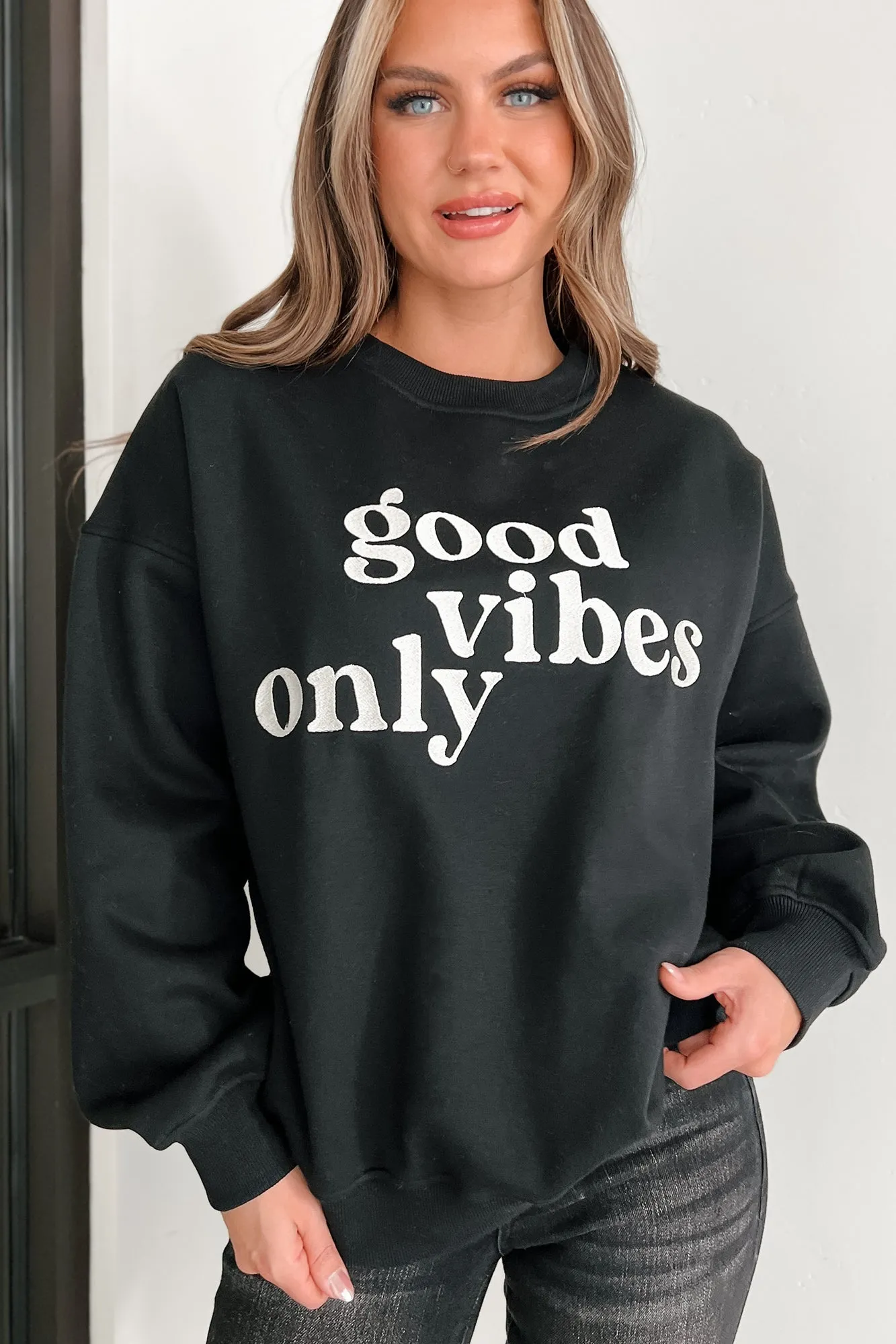 Sunshine State Of Mind Oversized Embroidered Sweatshirt (Black)