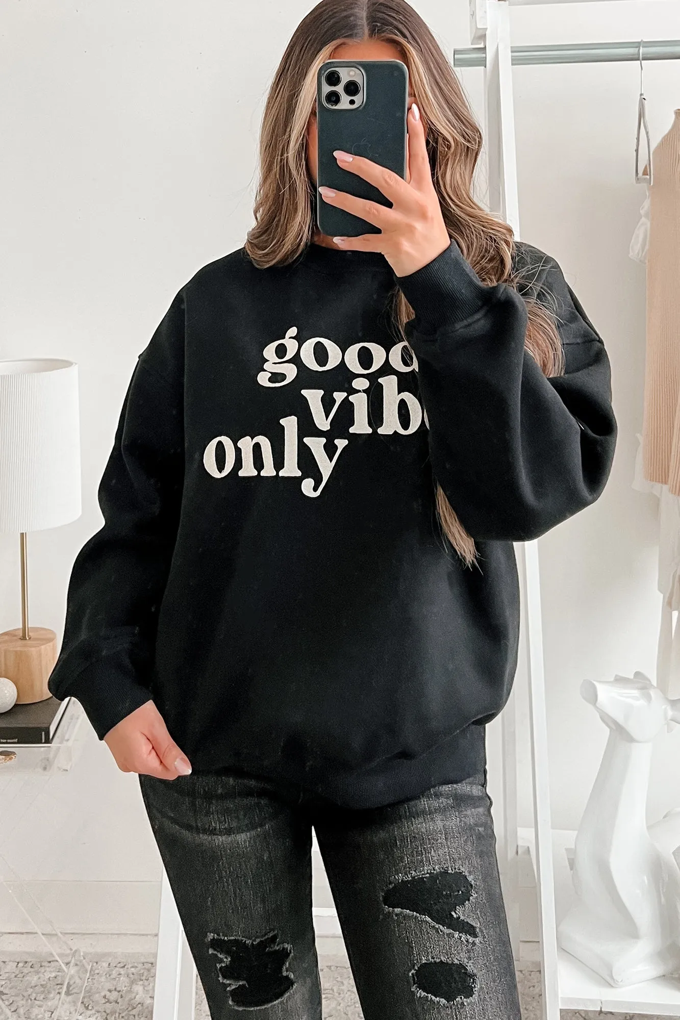 Sunshine State Of Mind Oversized Embroidered Sweatshirt (Black)