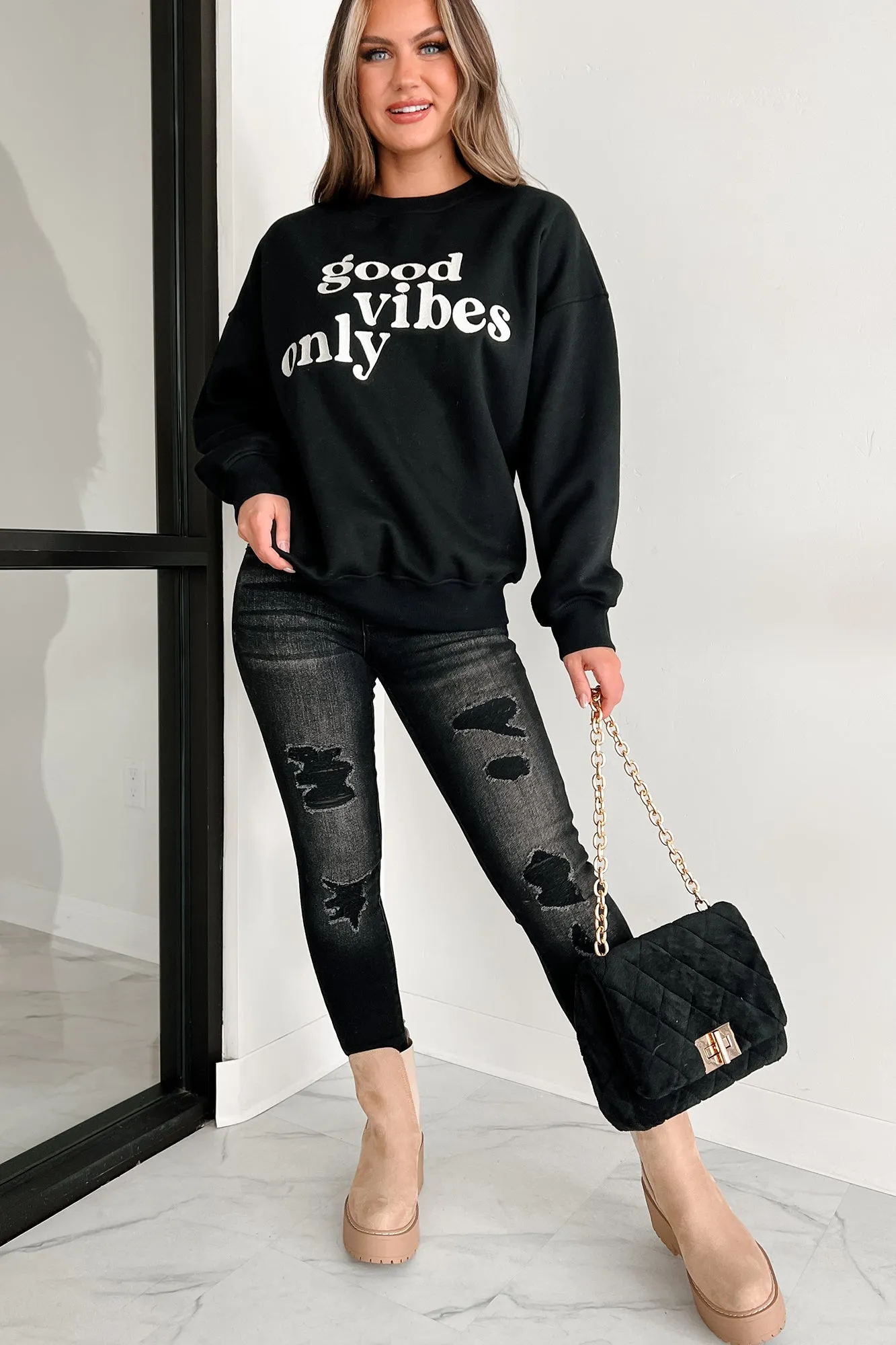 Sunshine State Of Mind Oversized Embroidered Sweatshirt (Black)