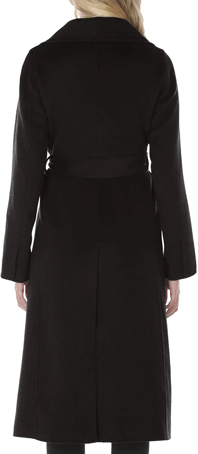 Tahari Women's Black Double Layered Collar Wool Long Coat