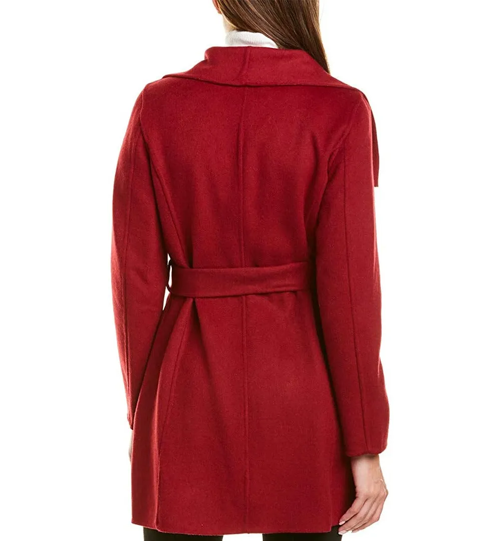 Tahari Women's Deep Red Wool Belted Coat Jacket