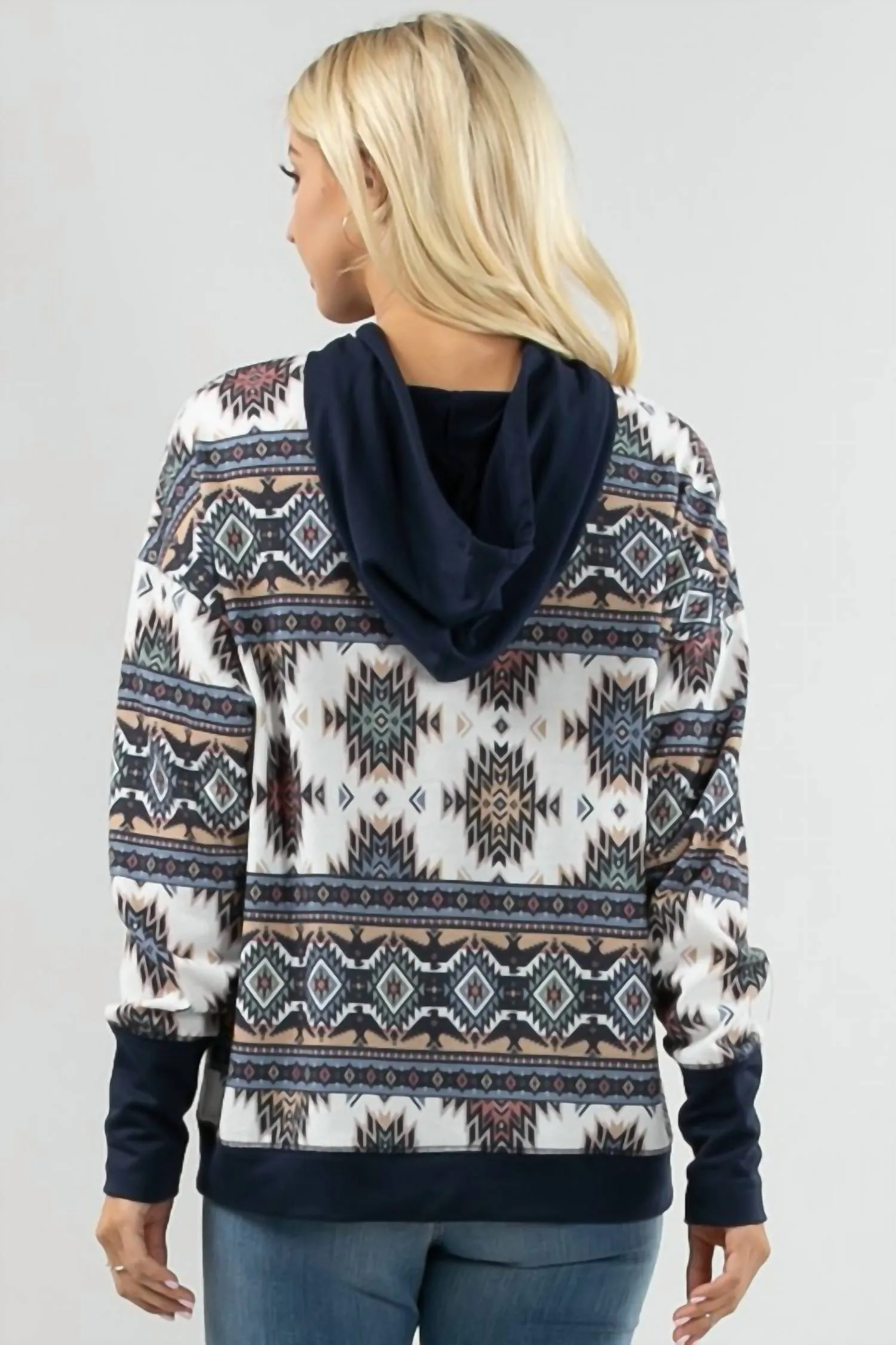 Tania Aztec Hoodie In Navy
