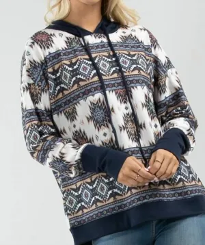 Tania Aztec Hoodie In Navy