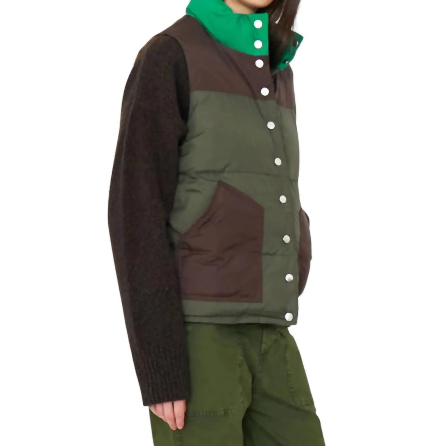 The Beckett Vest In Olive/chocolate/kelly Green