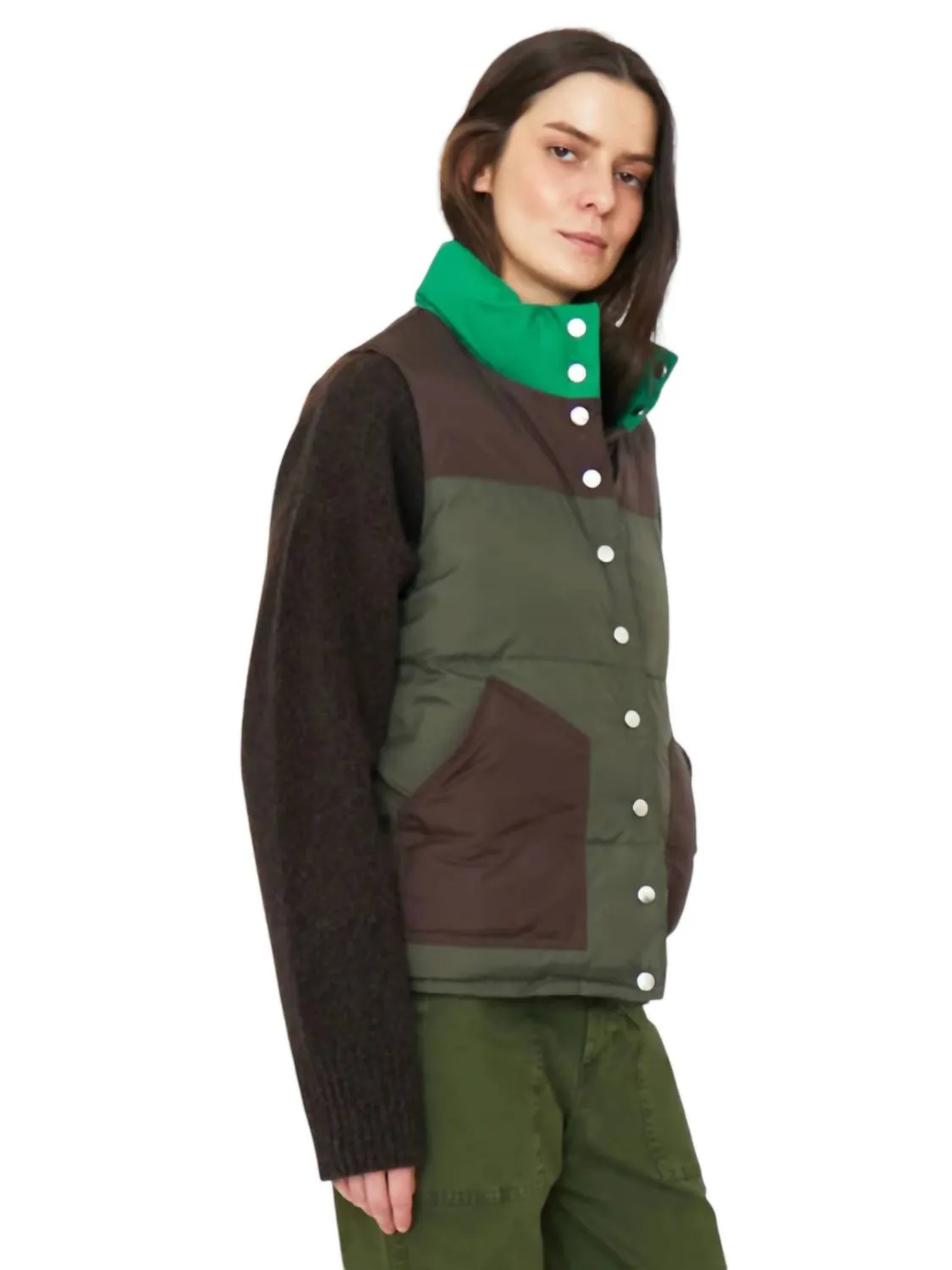 The Beckett Vest In Olive/chocolate/kelly Green
