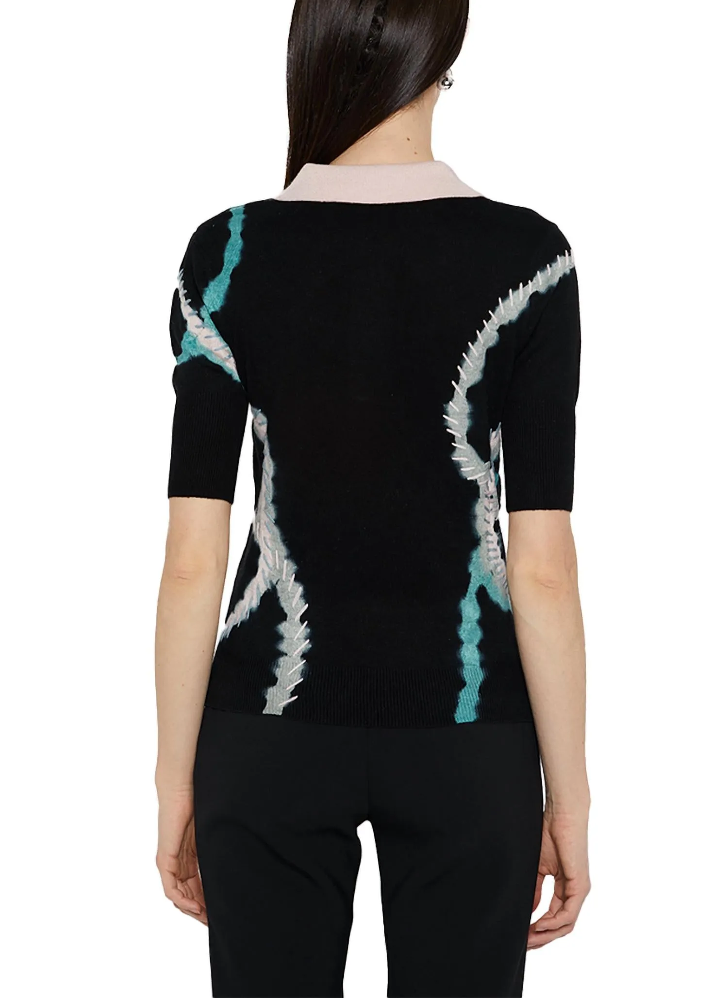 Tie Dye Thread Embroidered Polo In Black