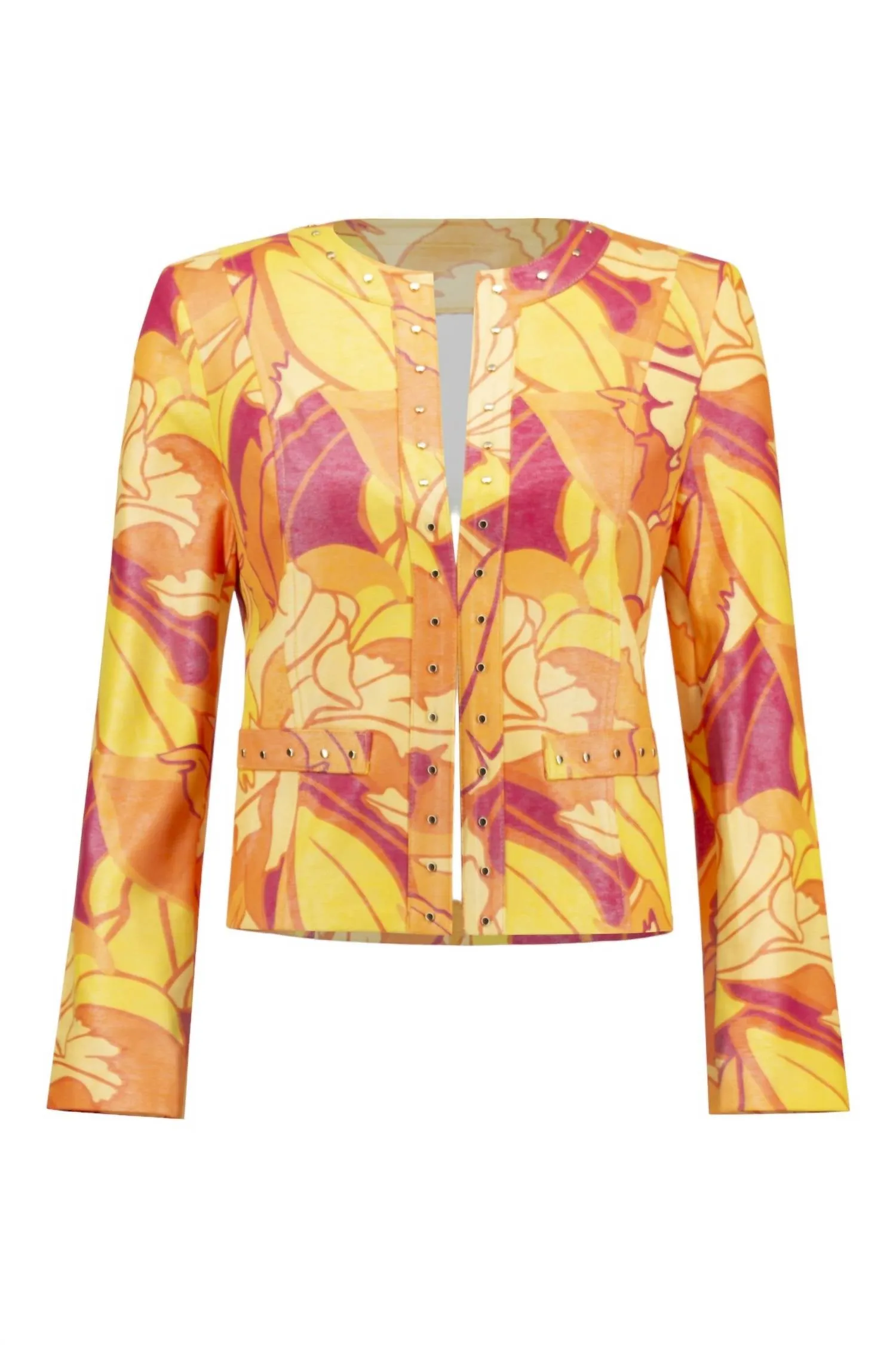 Tropical Print Faux Leather Jacket In Pink/multi