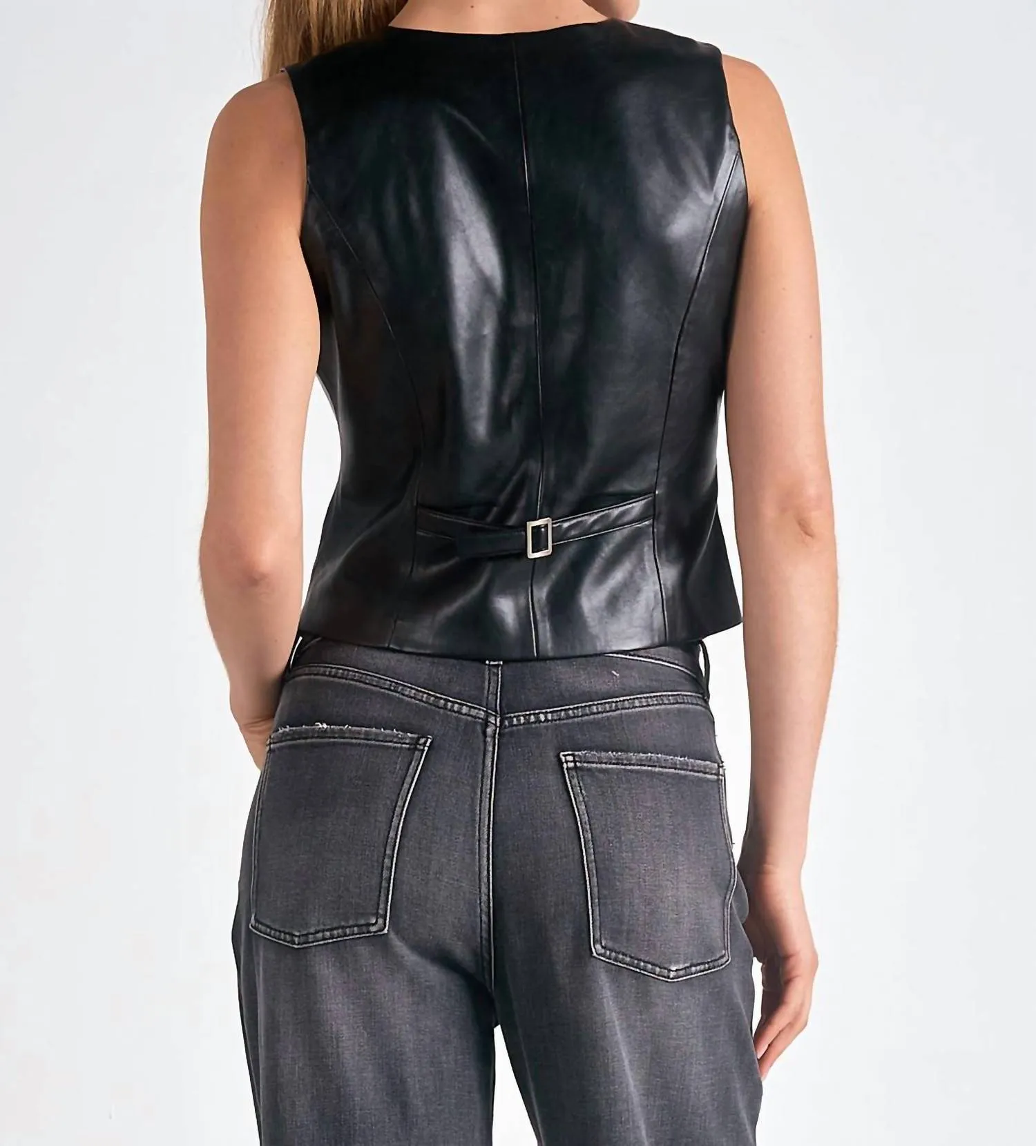 V- Neck Button Down Vest In Black