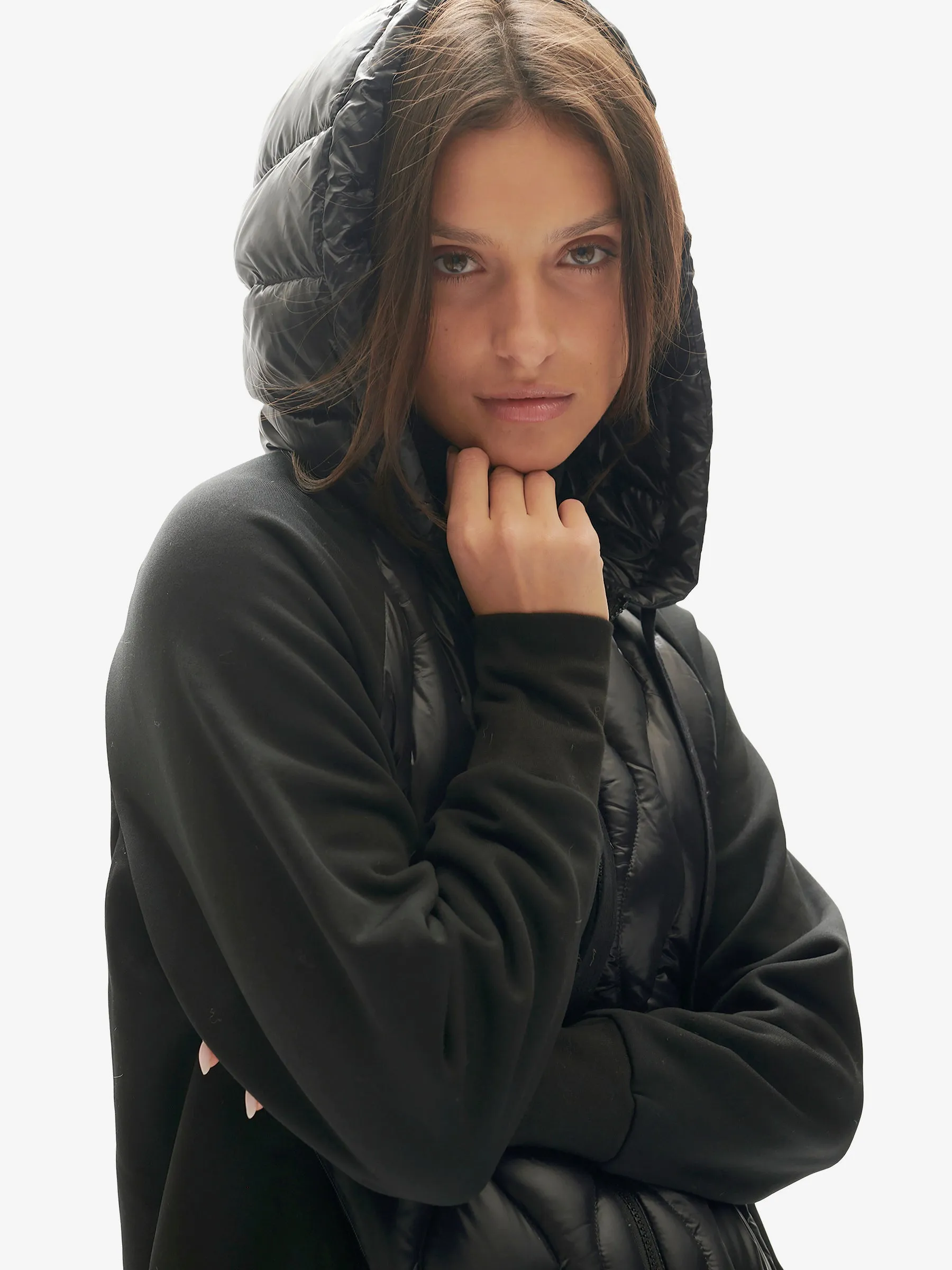 W DOWN ZIP HOODIE - Black