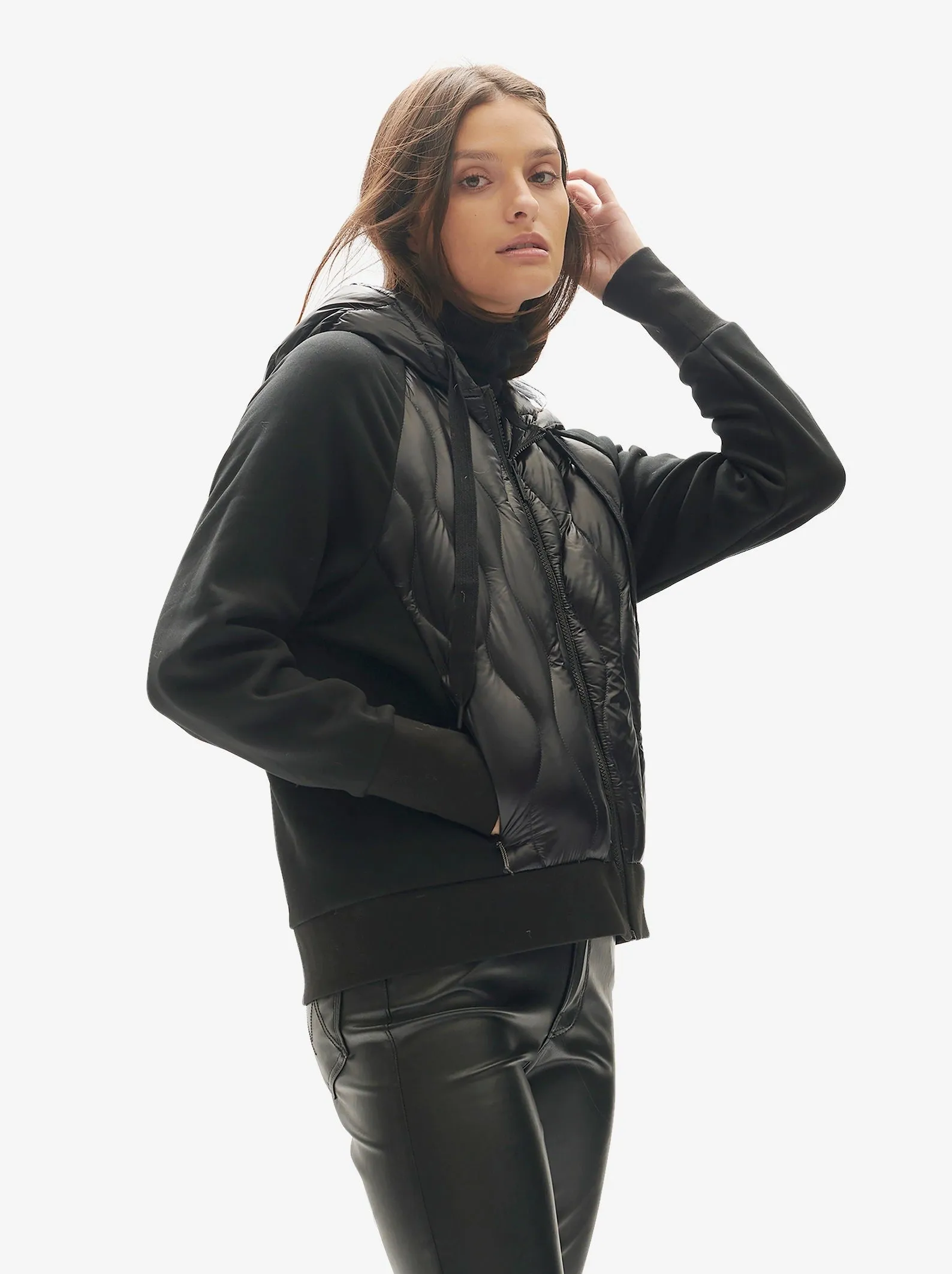W DOWN ZIP HOODIE - Black