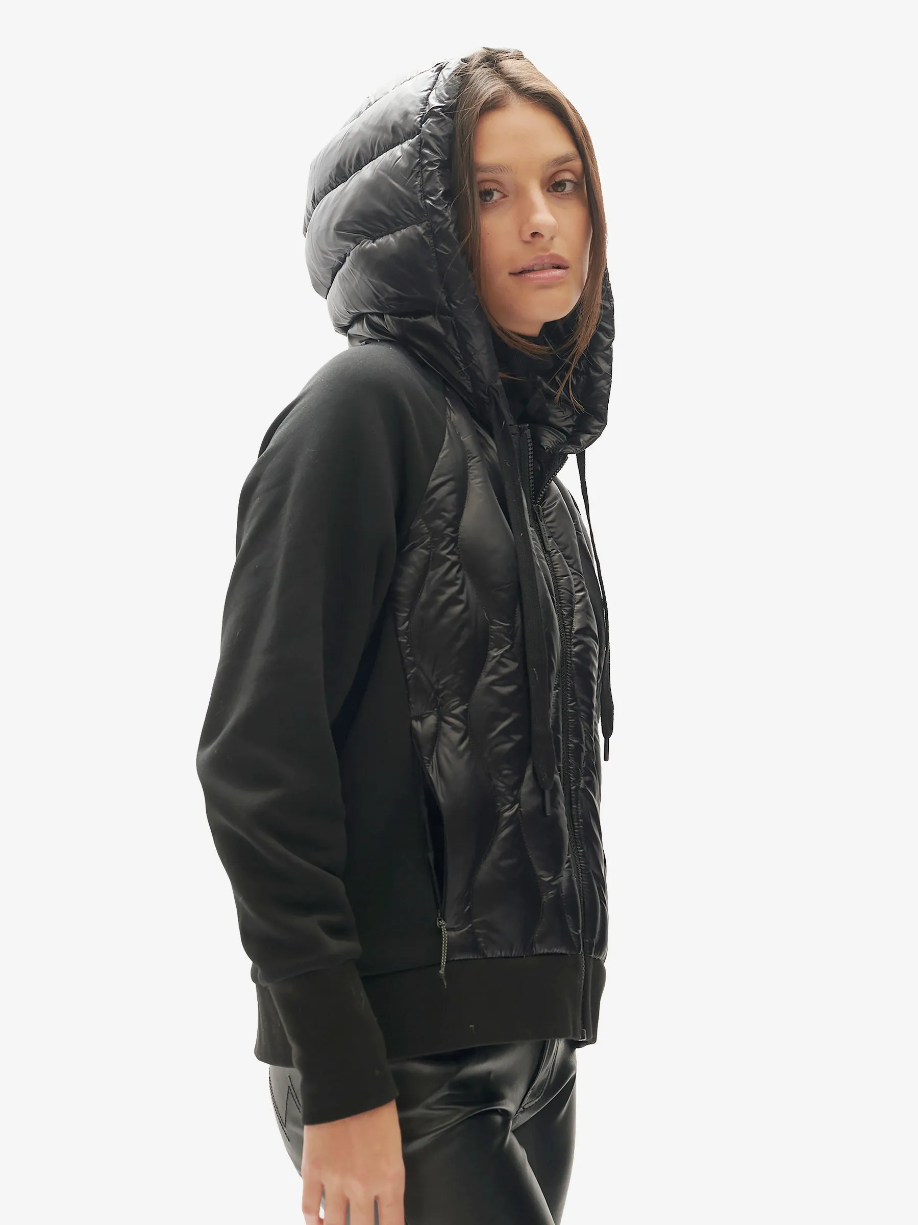 W DOWN ZIP HOODIE - Black