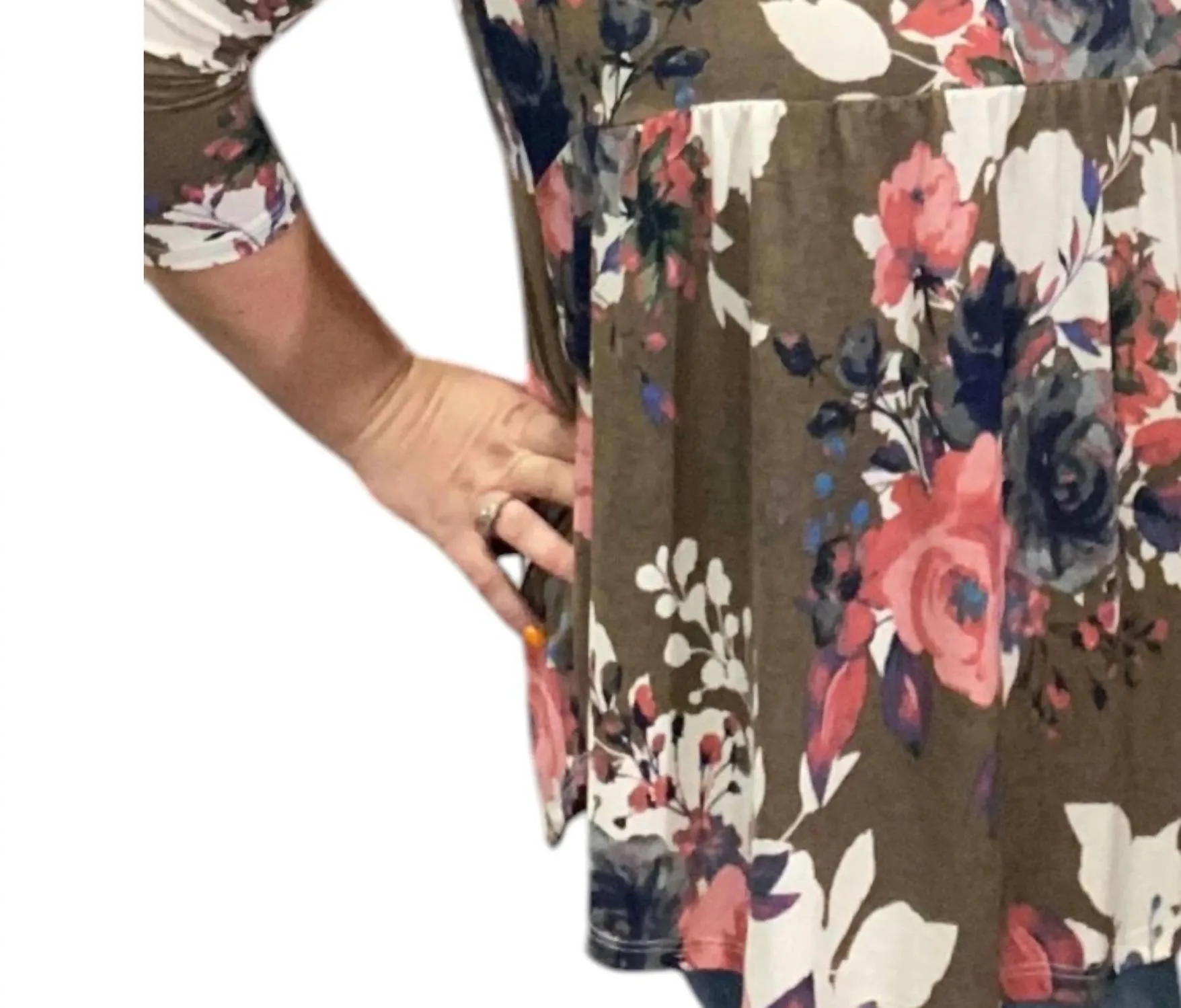 Winter Floral Babydoll Top In Olive