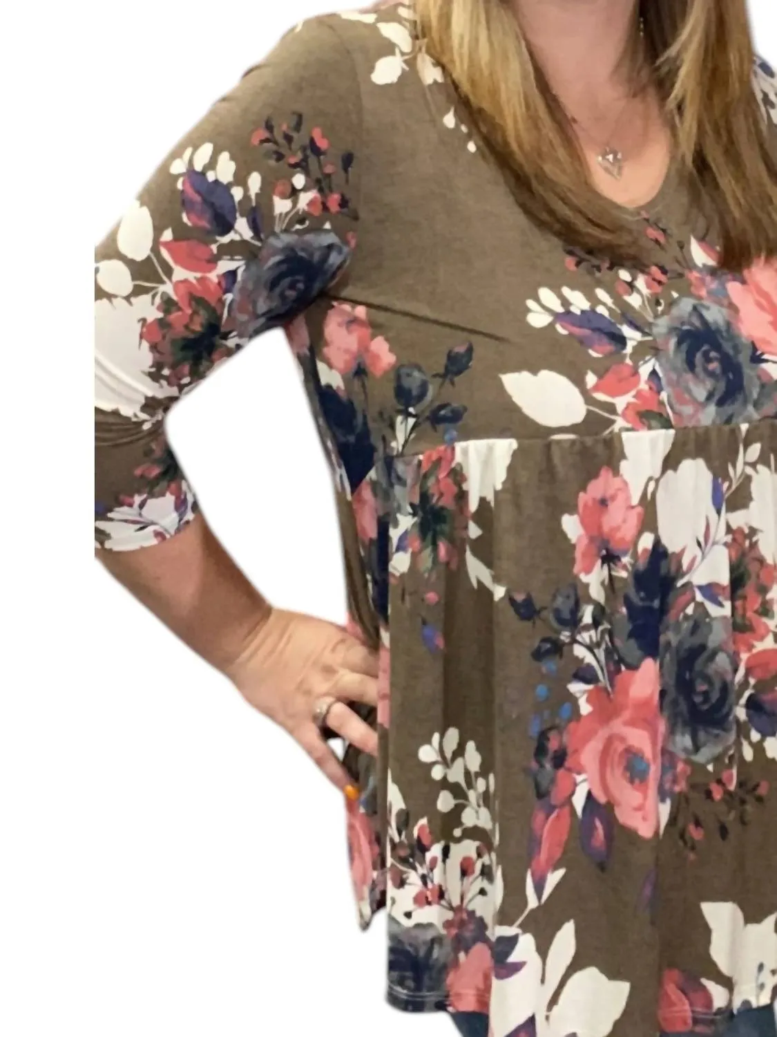 Winter Floral Babydoll Top In Olive