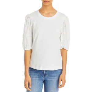Womens Puff Sleeve Mixed Media T-Shirt
