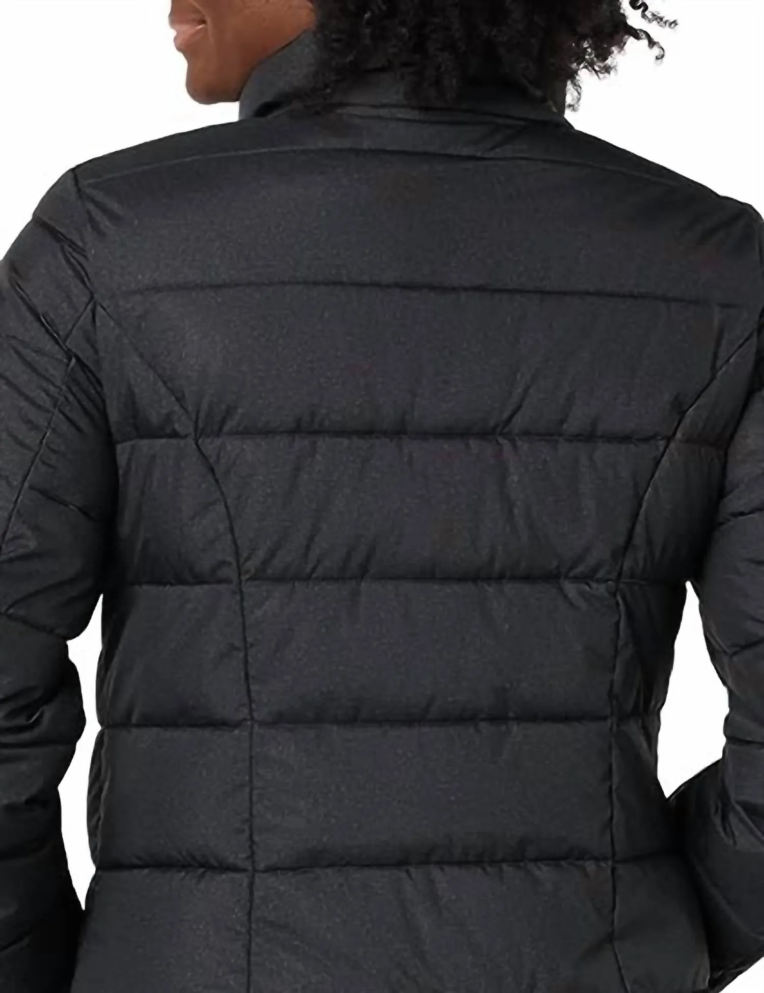 Women's Stretch 3/4 Puffer Jacket With Faux Fur Striped Hood In Black