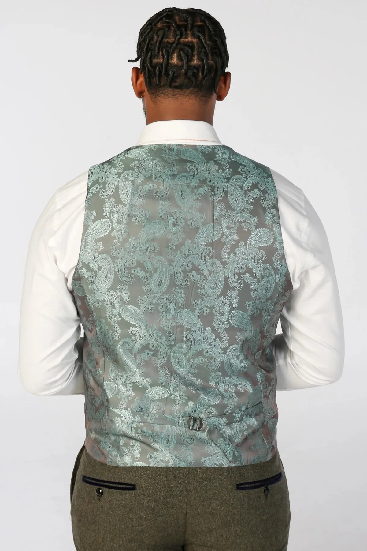 Wool Blend Waistcoat Olive Green Tweed Tailored Fit Vest