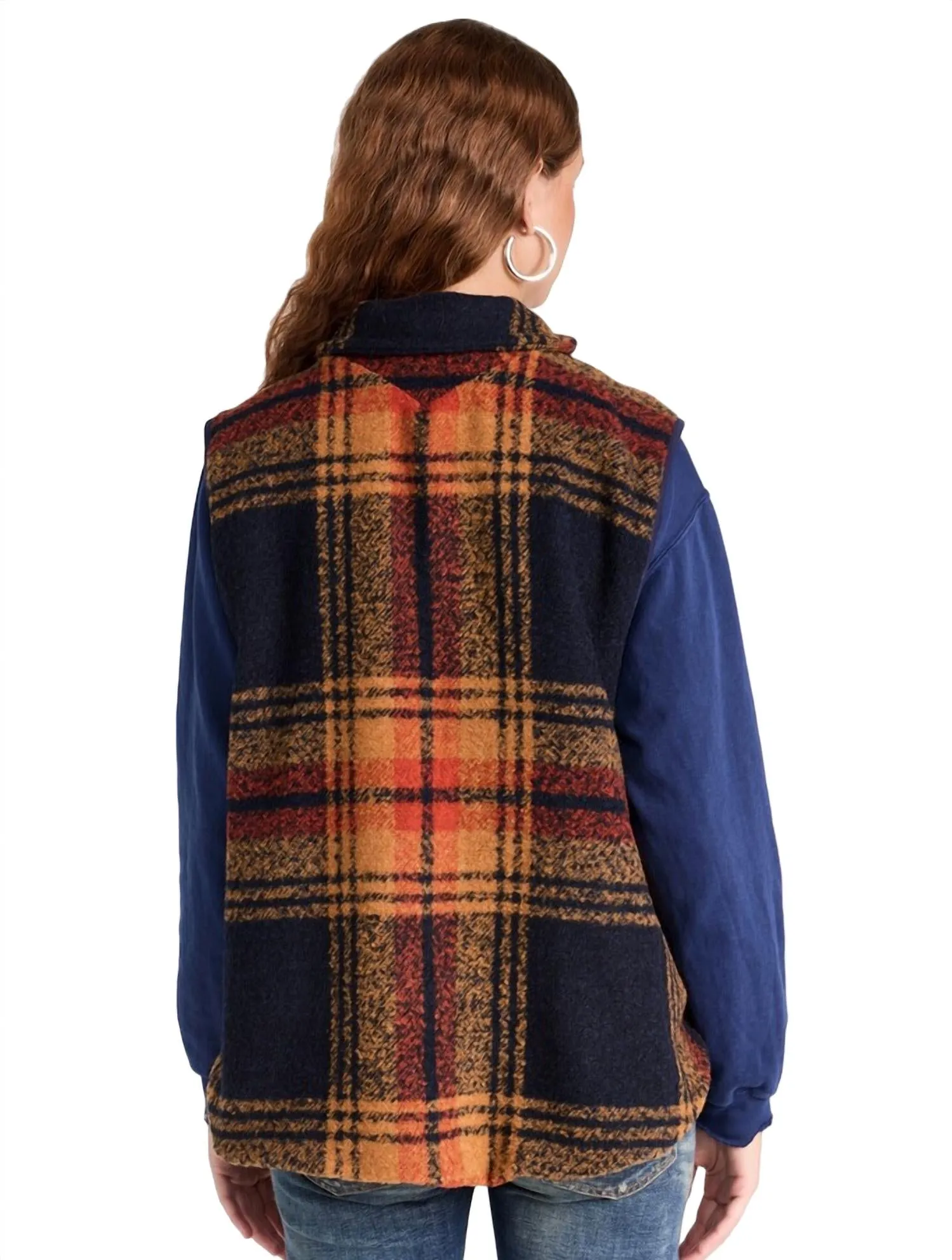 Wrapped Up Blanket Vest In Navy And Gold