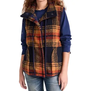 Wrapped Up Blanket Vest In Navy And Gold