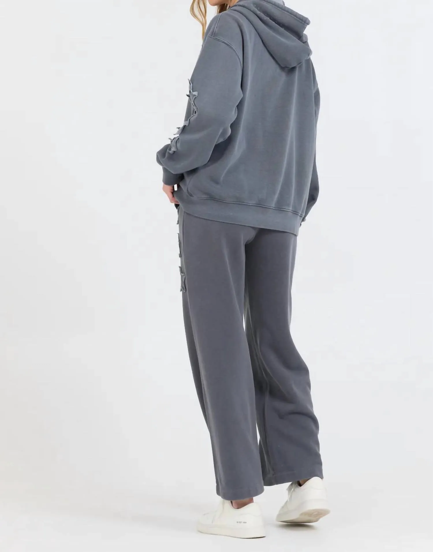 Zip Up W/ Star Applique Hoodie In Slate Grey
