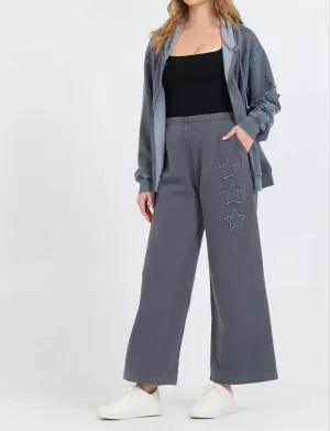 Zip Up W/ Star Applique Hoodie In Slate Grey